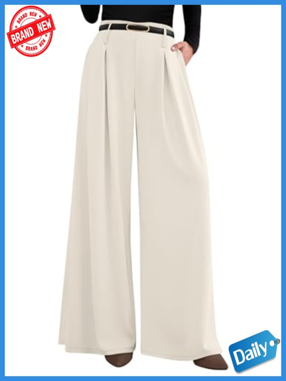 Wide Leg Dress Pants with Front Pleats, High Waisted Palazzo Trousers Flowy
